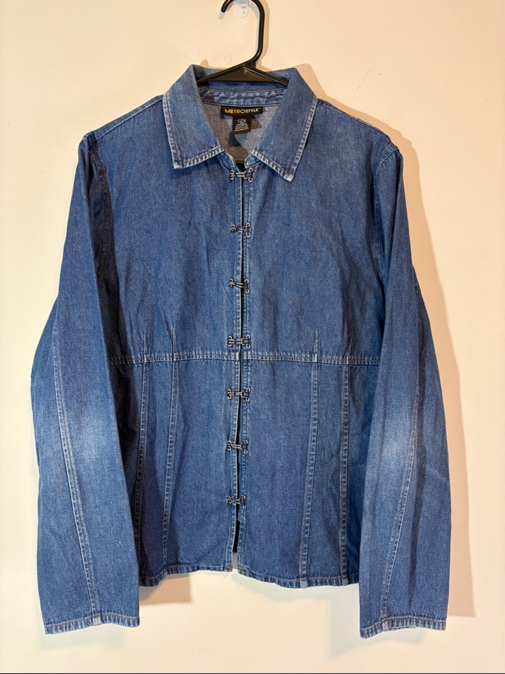 90s Vintage Metro Style Hook and Eye Clasp Denim Button Down Canadian Tuxedo VTG